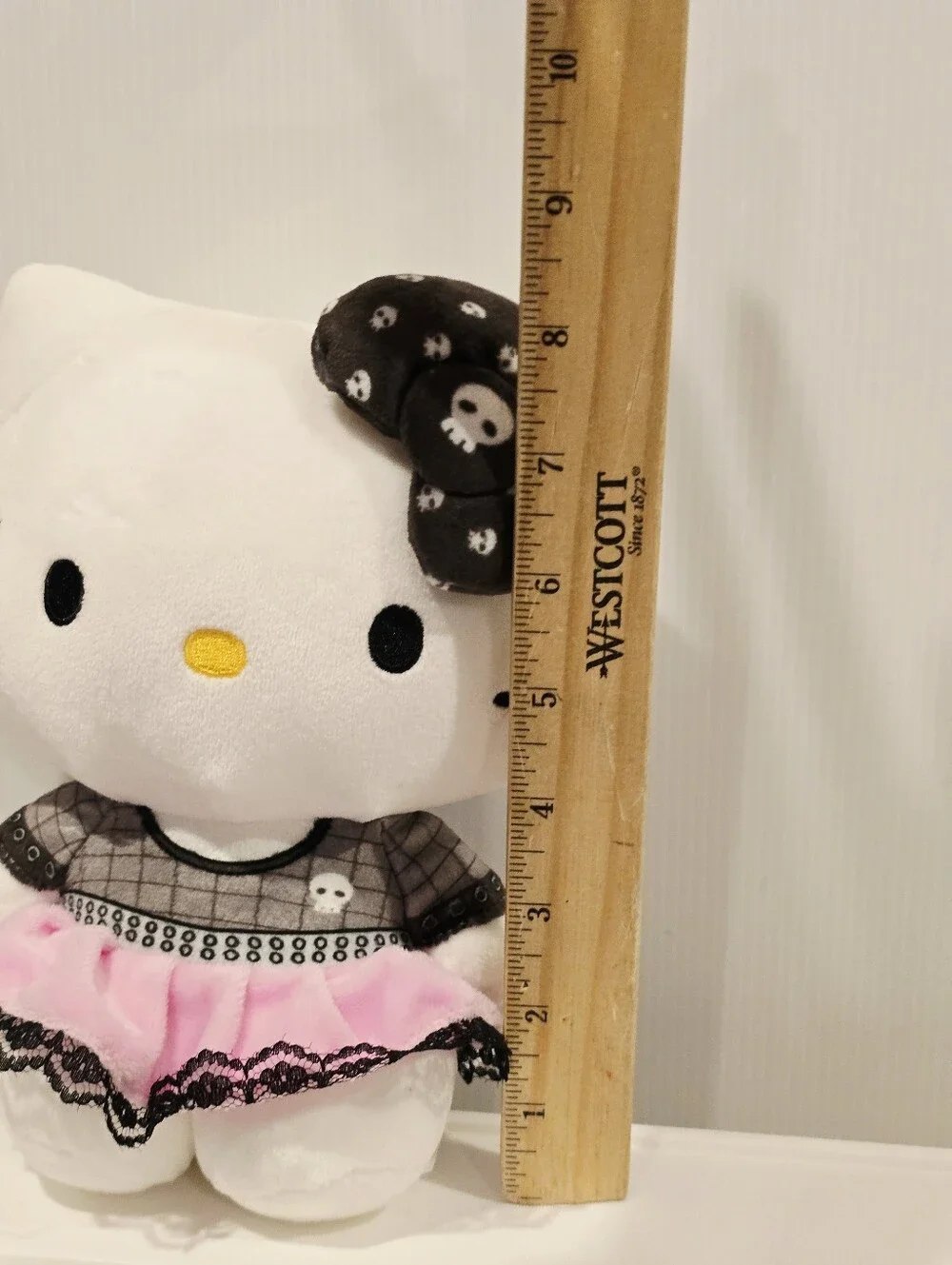 Hello Kitty Punk Halloween with Black Skeleton Bow Stuffed Animal Plush New